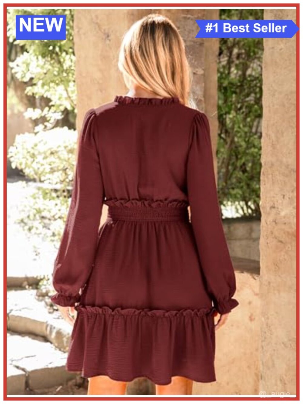BerryGo Ruffled V-Neck Long Sleeve Mini Dress - Picture 2 of 5